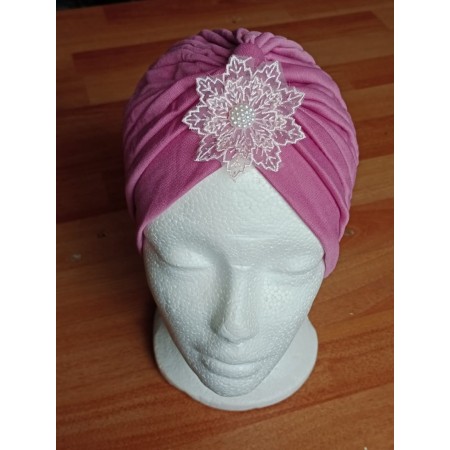 Turbante color Palo Rosa con adorno bordado rosado tela primavera verano