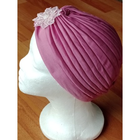 Turbante color Palo Rosa con adorno bordado rosado tela primavera verano