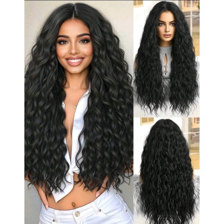 Peluca Sintética negra , ondulada crespa de 72 cm de largo, uso diario (SWLC8273)