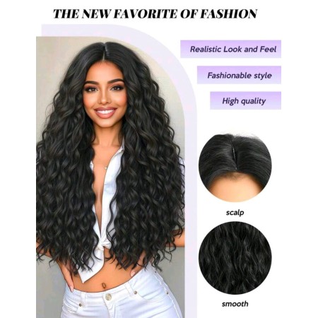 Peluca Sintética negra , ondulada crespa de 72 cm de largo, uso diario (SWLC8273)