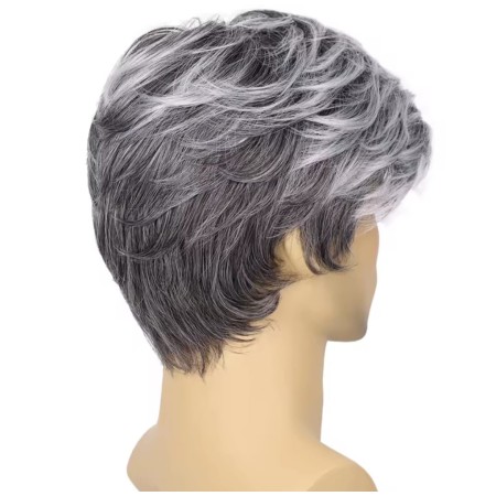 Peluca hombre sintética, color gris plateado, pelo liso, de uso diario