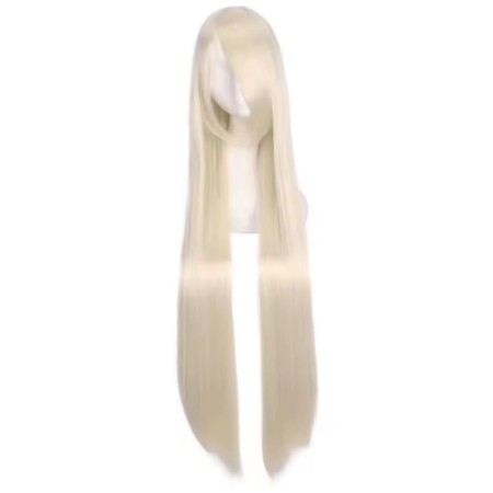 Peluca larga, pelo sintético muy real , liso , rubio claro con flequillo 100 cm. (K001-09)