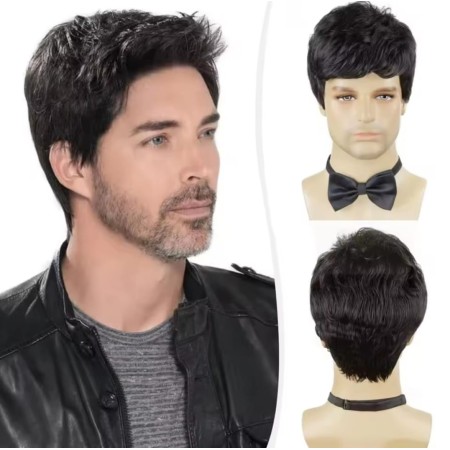 Peluca sintética color castaño  para hombre Largo 6 pulgadas