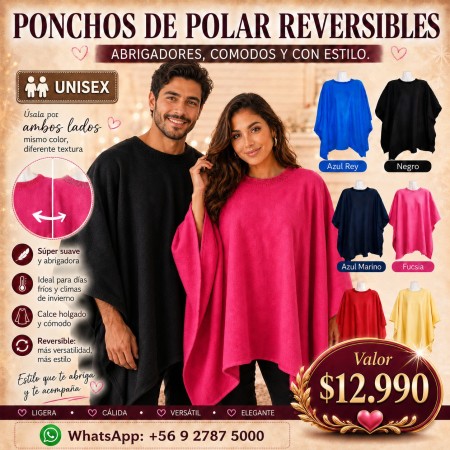 Ponchos de Polar  reversibles, unisex,  diferentes colores