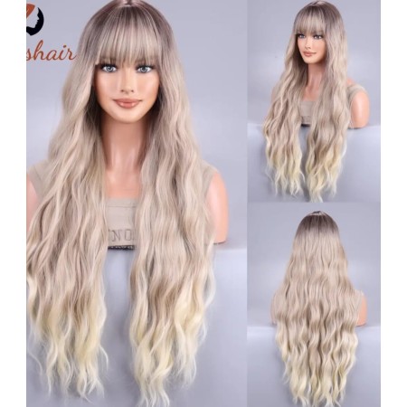 Peluca Rubia larga Ondulada degradé con flequillo 28 Pulgadas BBW1012-3