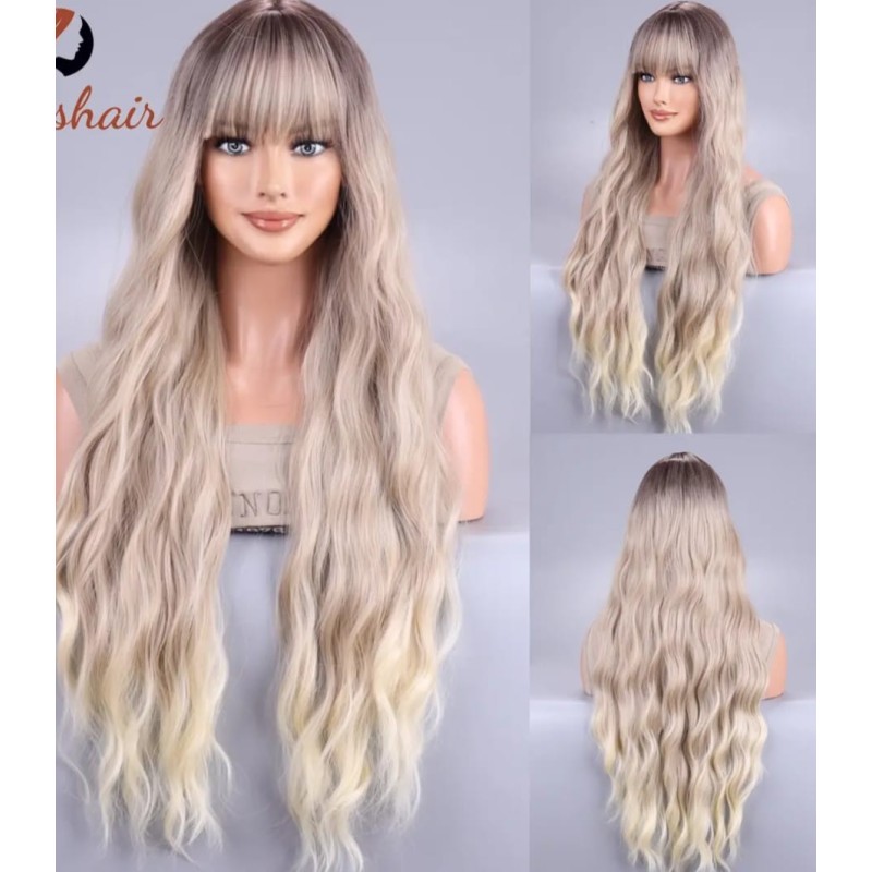 Peluca Rubia larga Ondulada degradé con flequillo 28 Pulgadas BBW1012-3