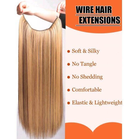 Extensión sintética pelo liso rubio mezclado con marrón ,  extra largo 28 pulgadas