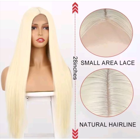 Peluca sintética , larga lisa , rubio claro, sin flequillo ( color 5)