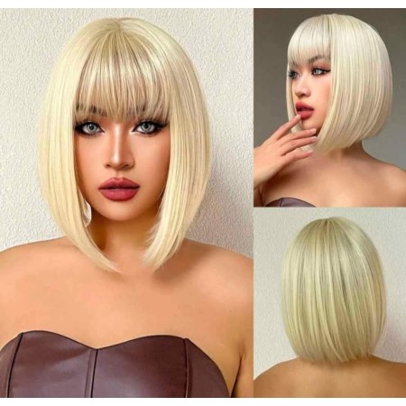Peluca sintética Bob con flequillo, color rubio (LC3021-1)