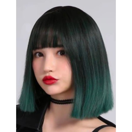 Peluca sintética Melena Bob, color verde degradé , con flequillo ( ASSHOWN verde)