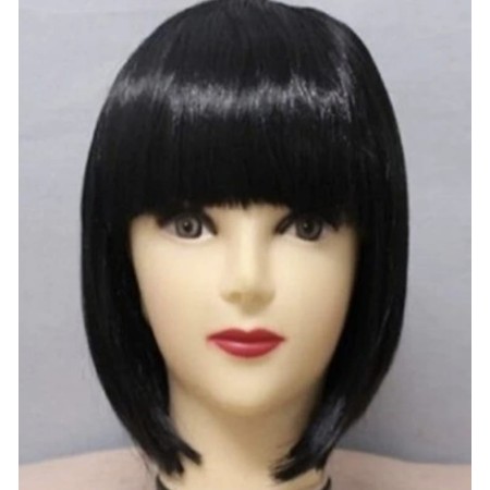 Peluca sintética para fiestas Cosplay,  color negro, con flequillo, largo 12 pulgadas