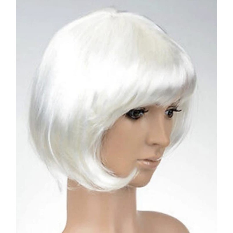 Peluca sintética para fiestas Cosplay,  color Blanco, con flequillo, largo 12 pulgadas