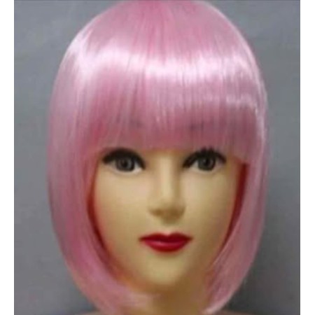 Peluca sintética para fiestas Cosplay,  color Rosa, con flequillo, brillante